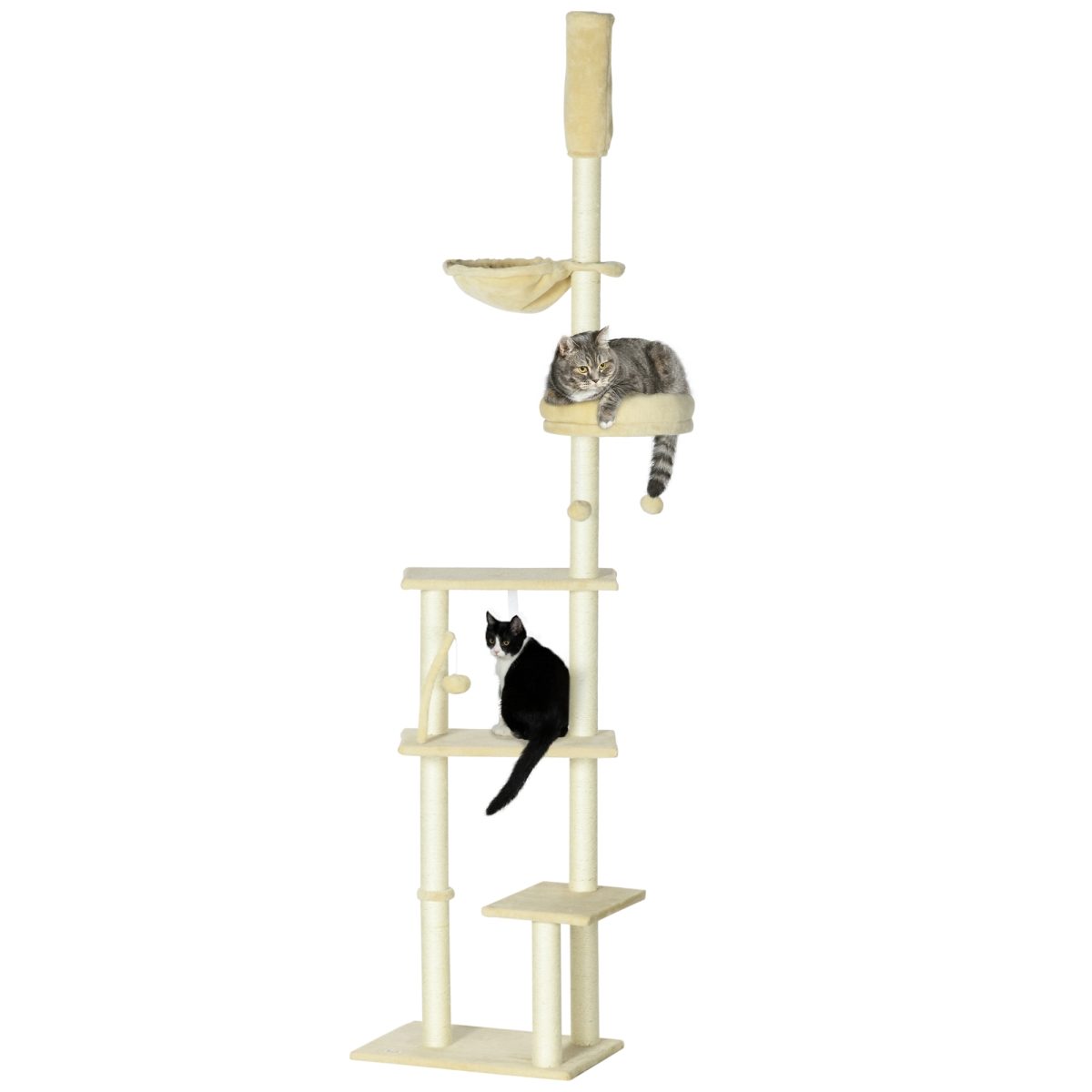 Picture of 212 Main D30-756V00BG PawHut Floor to Ceiling Cat Tree 90.5- 98.5 in. Adjustable Height & Cat Climbing Tower with Bed & Scratching Posts&#44; Activity Center for Kittens&#44; Beige
