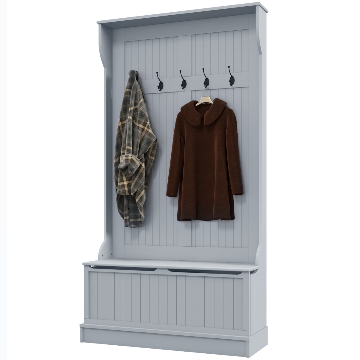 Picture of 212 Main 831-181V80GY Homcom 3-in-1 Entryway Bench with Coat Rack&#44; Hall Tree with Bench & Shoe Storage&#44; 5 Hooks for Hallway
