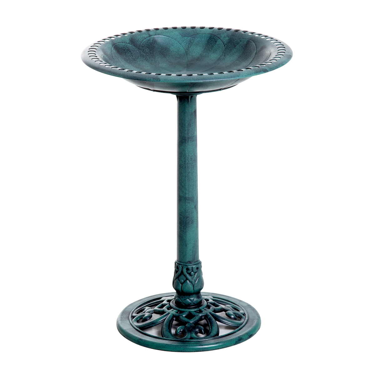 844-133 28 in. Outsunny Bird Bath Outdoor Resin Decor with Fleur De Lis Pattern, Time-Worn Finish