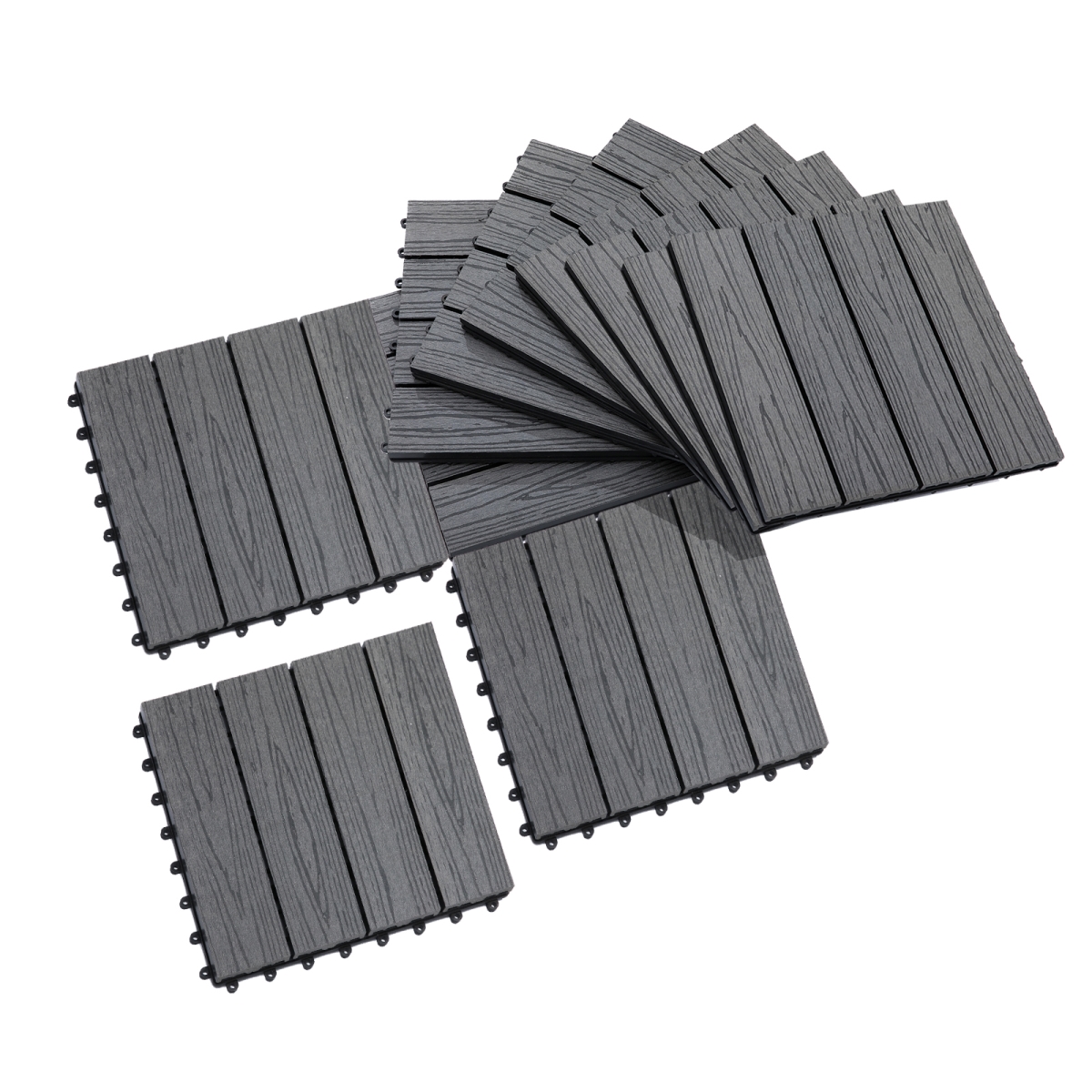 Picture of 212 Main 844-215GY 12 x 12 ft. Outsunny Wood-Plastic Composite Quick Interlocking Flooring & Patio Deck Tiles&#44; Gray - 11 Piece