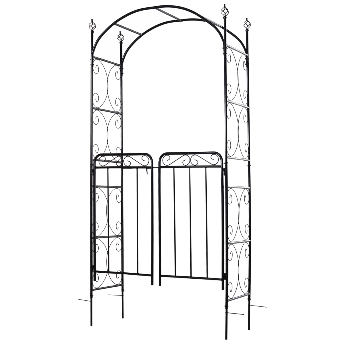 844-255 7 ft. Outsunny Steel Garden Arbor Arch with Scrollwork Doors for Ceremony, Weddings, Party & Backyard, Lawn