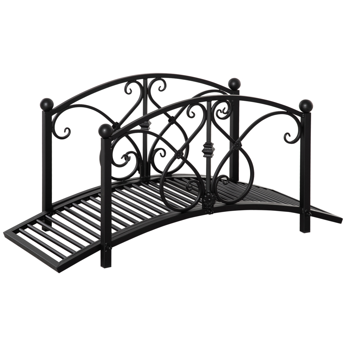 844-452BK 3.3 ft. Outsunny Garden Bridge Decorative Classic Backyard Pond Bridge with Safety Railings, Black