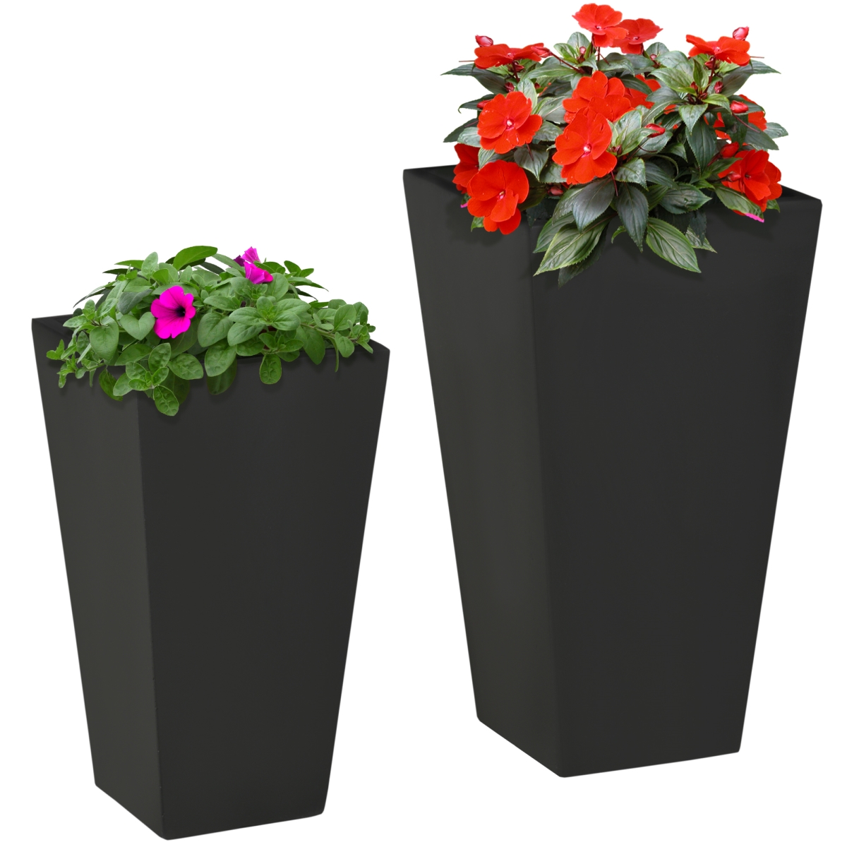 Outsunny Outdoor Planter Set - Black - Durable & Stackable - Pack of 2