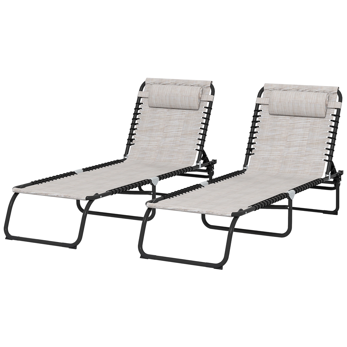 84B-206V04CW Outsunny 4-Position Reclining Beach Chair Chaise Lounge Folding Chair, Cream & White - 2 Piece
