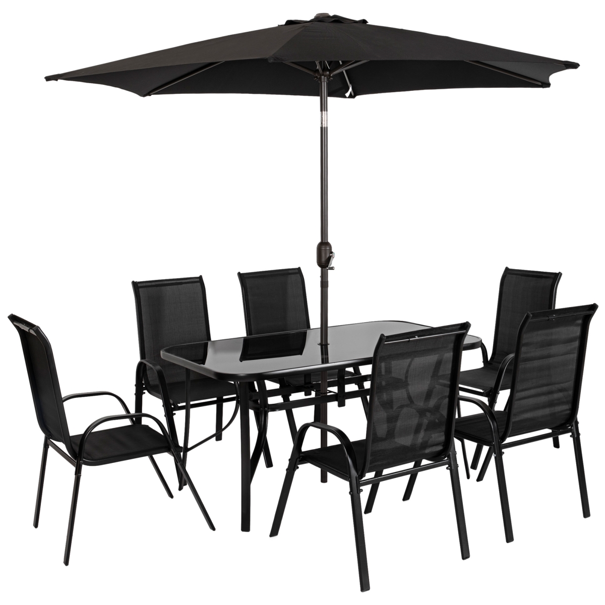 Picture of 212 Main 84B-921V00BK Outsunny Patio Furniture Set with 9 ft. Patio Umbrella&#44; Outdoor Dining Table & Chairs&#44; Black - 8 Piece