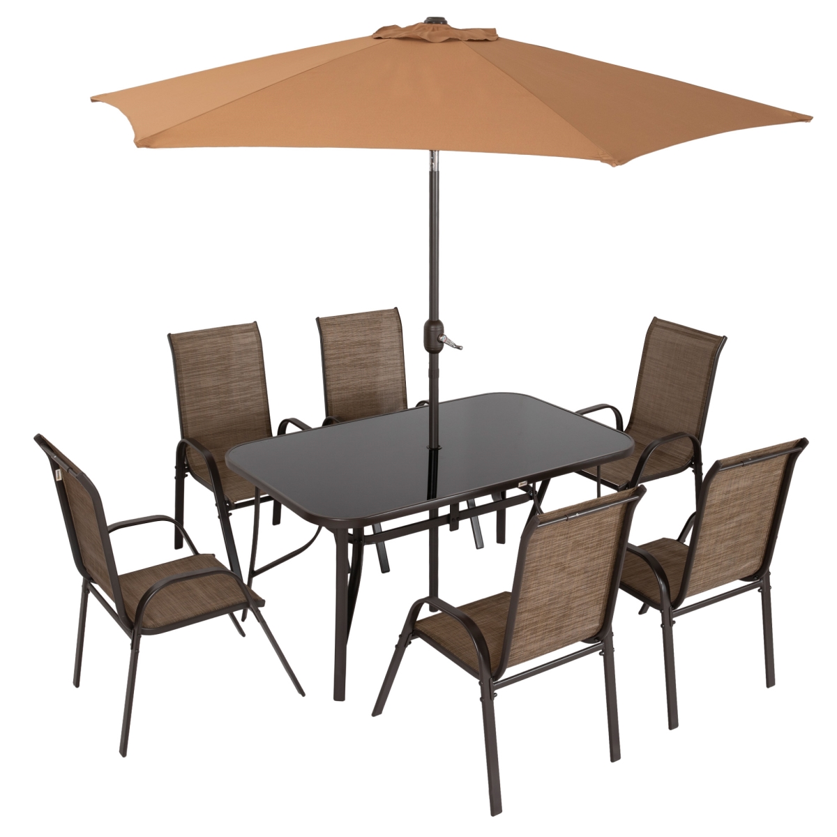 Picture of 212 Main 84B-921V00LN Outsunny Patio Furniture Set with 9 ft. Patio Umbrella&#44; Outdoor Dining Table & Chairs&#44; Light Mixed Brown - 8 Piece