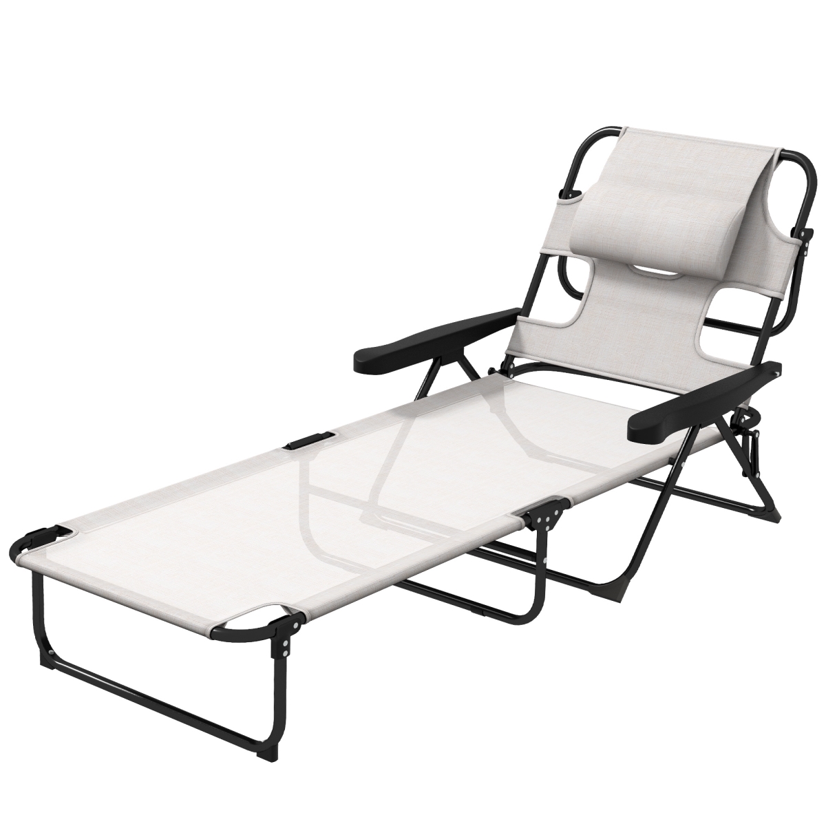 84G-391V00CW Outsunny Folding Lounge Chair with Reclining Back, Cream & White