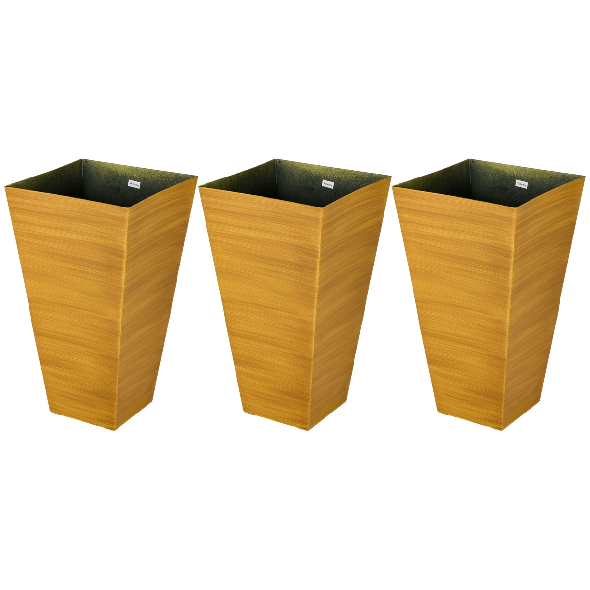 22 in. Outsunny Tall Planters & Outdoor Planter with Drainage Holes, Plastic Flower Pots for Outdoor, Indoor, Brown - Set of 3