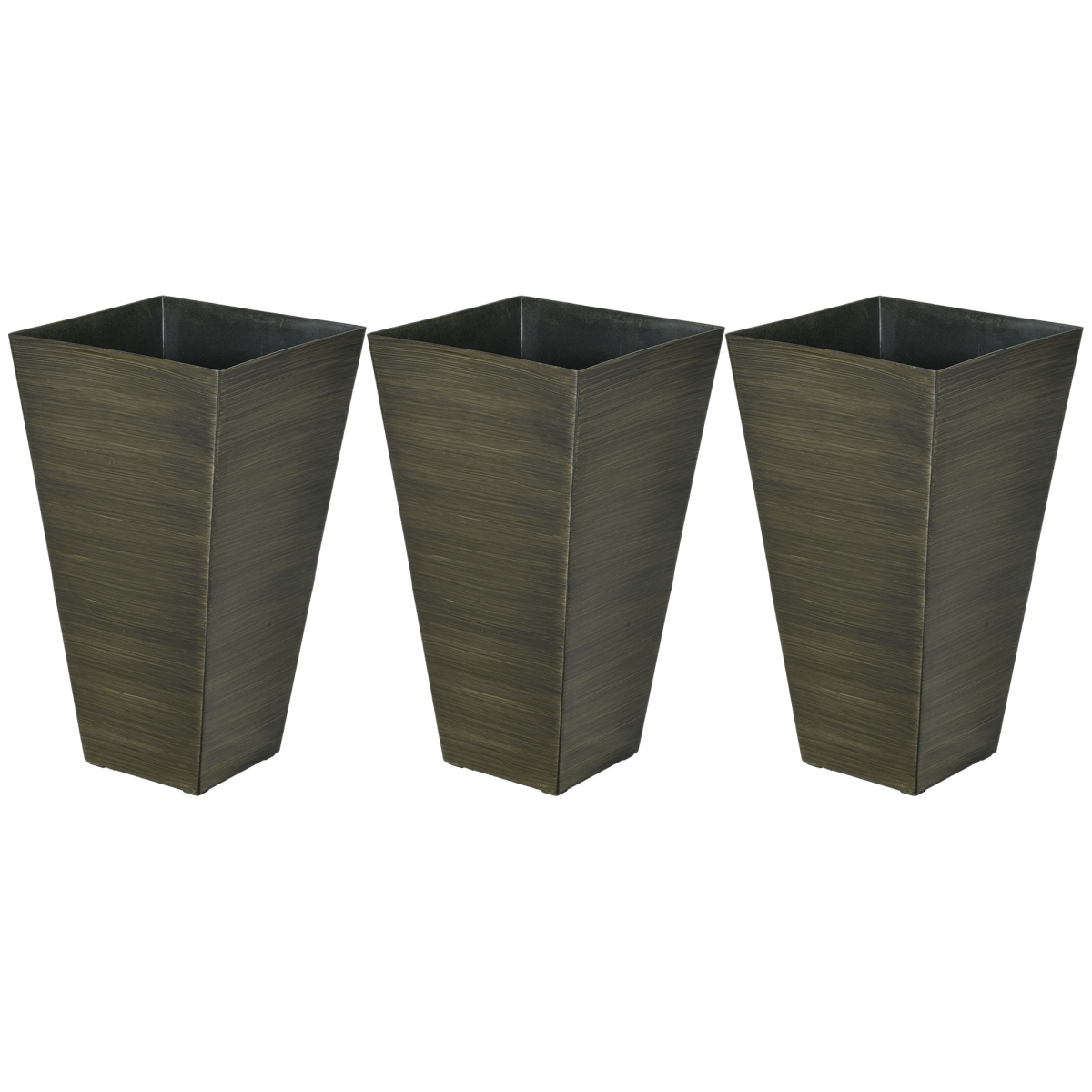28 in. Outsunny Tall Planters, Outdoor Planter with Drainage Holes, Plastic Flower Pots for Outdoor & Indoor, Bronze - Set of 3