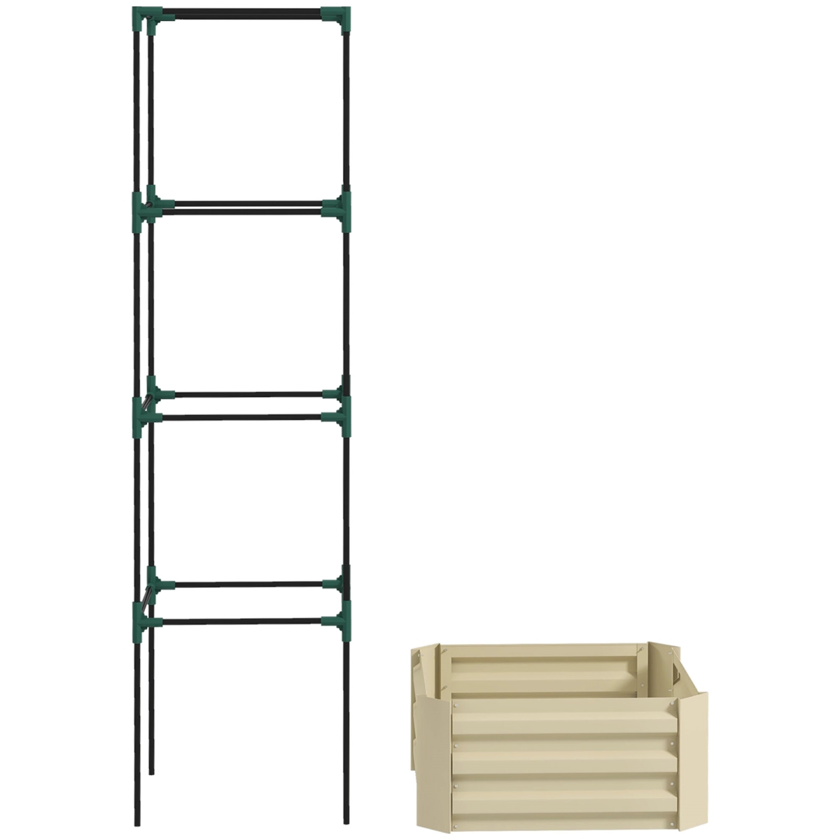 24 x 24 x 11.75 in. Outsunny Galvanized Planter Box, Raised Garden Bed with Tomato Cage for Climbing Vines, Vegetables & Flowers, Green