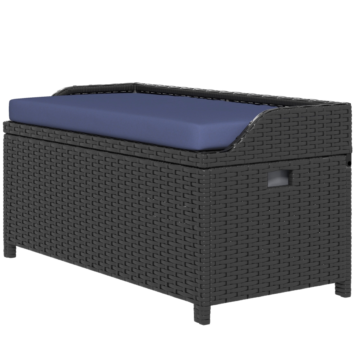 Picture of 212 Main 865-153V02CF Outsunny Wicker Storage Bench Deck Box with Comfortable Cushion&#44; Navy Blue