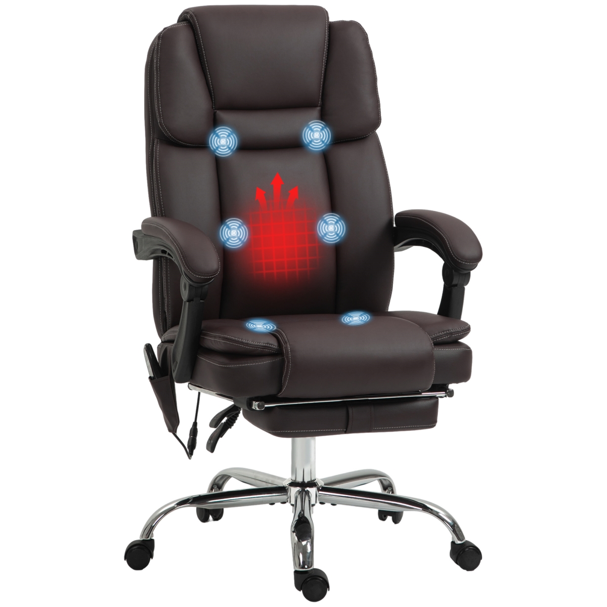 921-684V80DR Vinsetto 6 Point Vibration Massage & PU Leather Heated Reclining Computer Chair with Adjustable Height, Brown