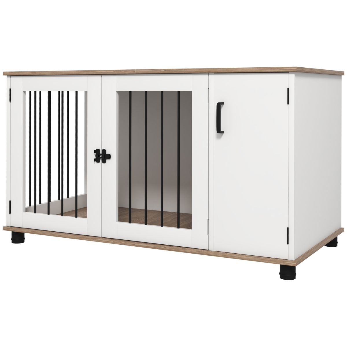 Picture of 212 Main D02-171V00WN PawHut 2-in-1 Dog Crate Furniture&#44; Side End Table Indoor Dog Cage with Storage & Double Doors for Dogs&#44; Indoor Use&#44; Walnut & White