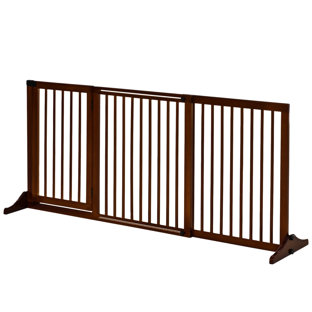 Picture of 212 Main D06-079V01BN PawHut Freestanding Length Adjustable Wooden Pet Gate with Lockable Door 3 Panels&#44; Brown