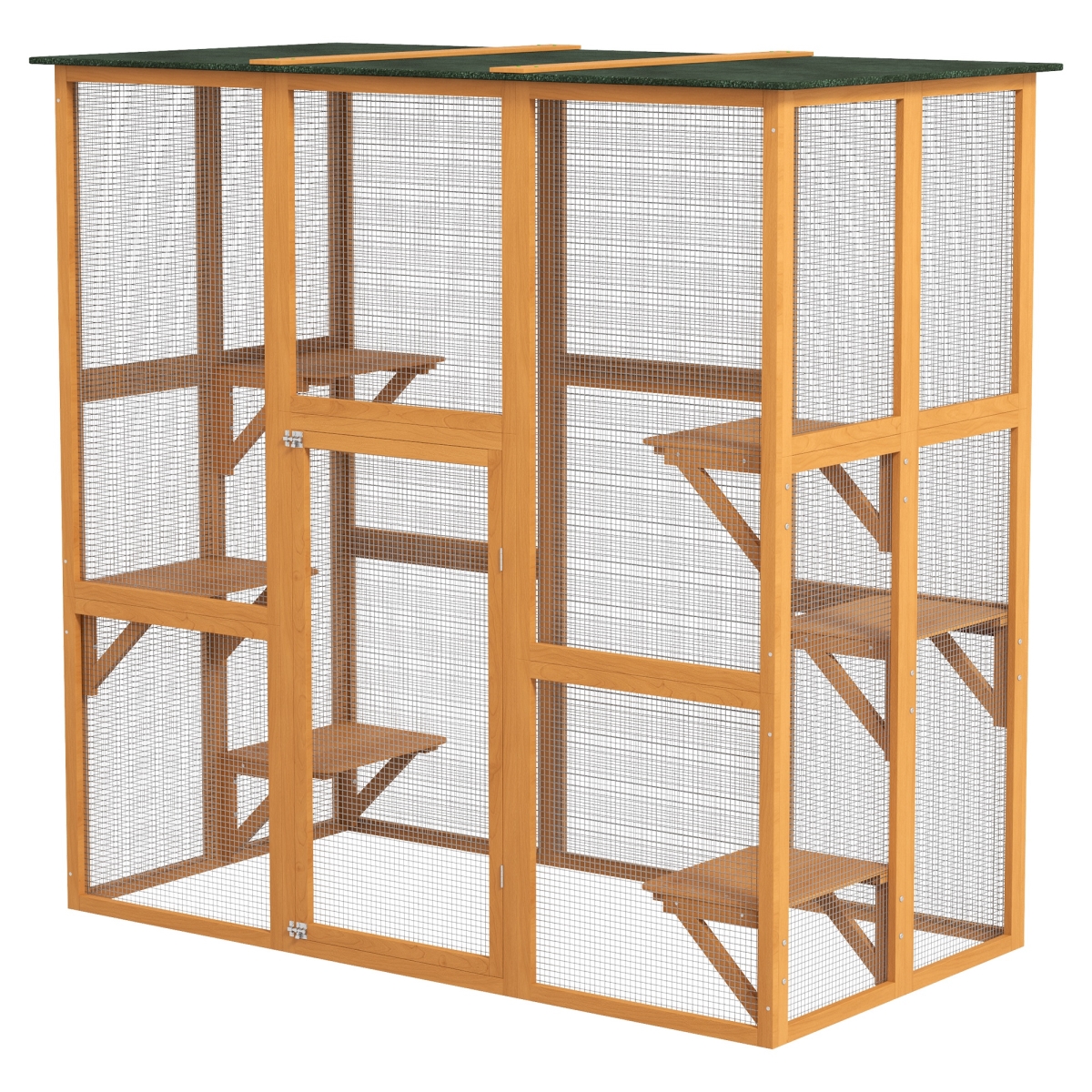 Picture of 212 Main D32-004V00OG 71 in. PawHut Outdoor Cat House Big Catio Wooden Feral Cat Shelter Enclosure with Large Spacious Interior&#44; 6 High Ledges & Asphalt Roof&#44; Orange