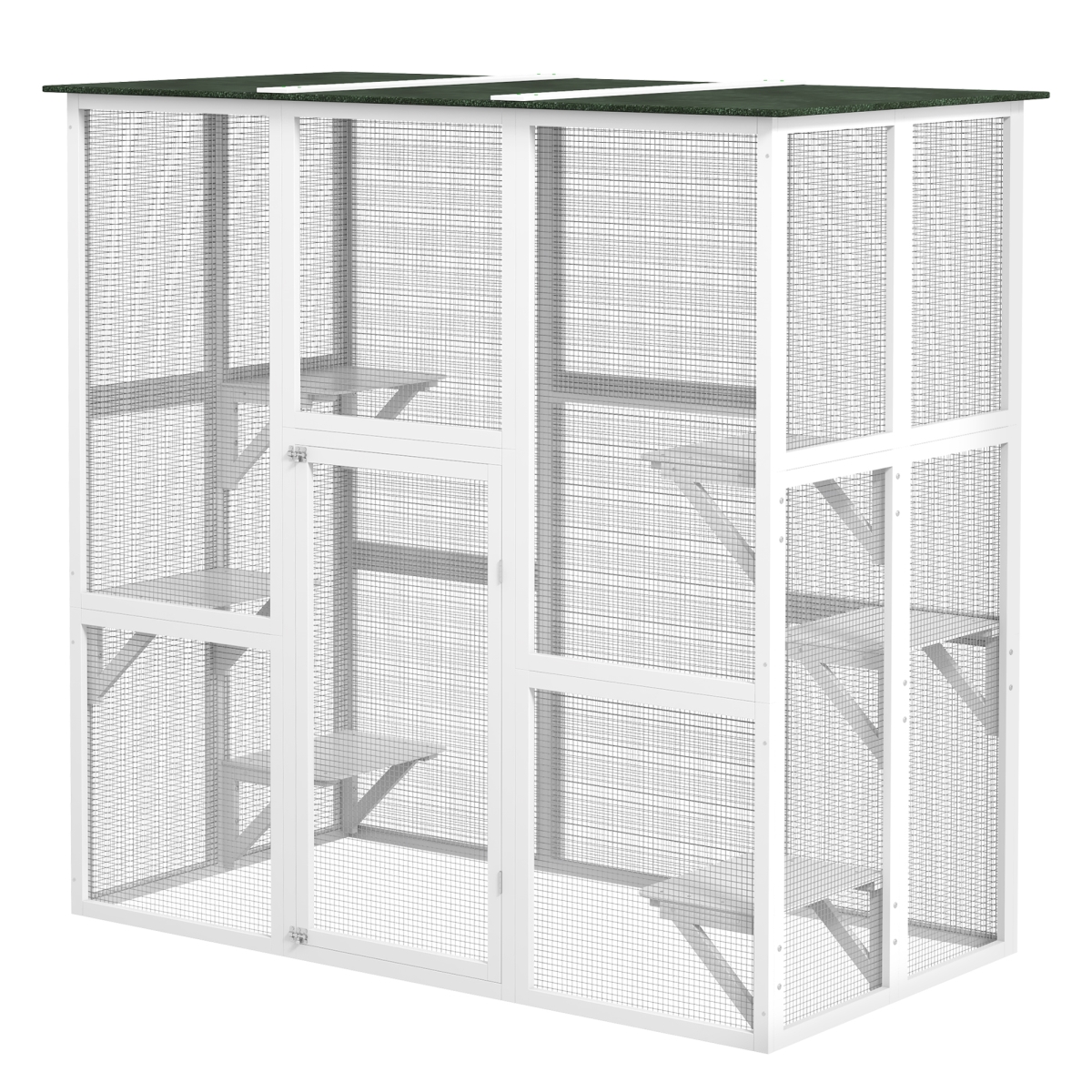 Picture of 212 Main D32-004V00WT 71 in. PawHut Outdoor Cat House Big Catio Wooden Feral Cat Shelter Enclosure with Large Spacious Interior&#44; 6 High Ledges&#44; Weather Protection Roof&#44; White