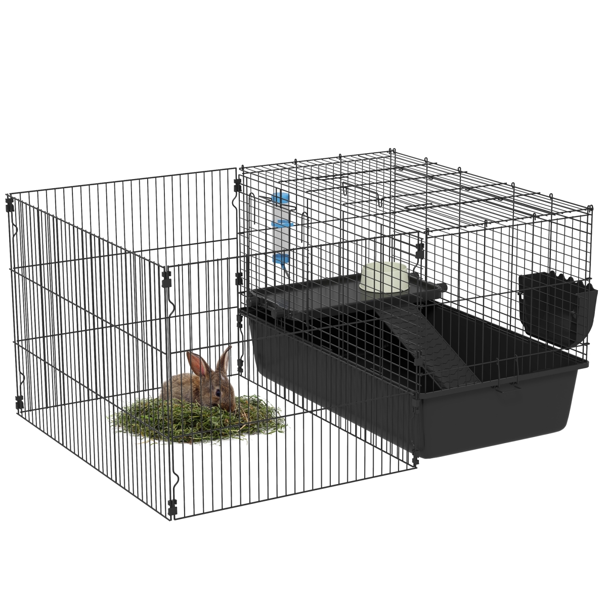 Picture of 212 Main D51-388V00BK 42 x 33 x 21 in. PawHut Small Animal Cage with Playpen&#44; Pet Habitat Hutch Indoor for Guinea Pig & Bunnies with Water Bottle&#44; Food Dish & Feeding Trough