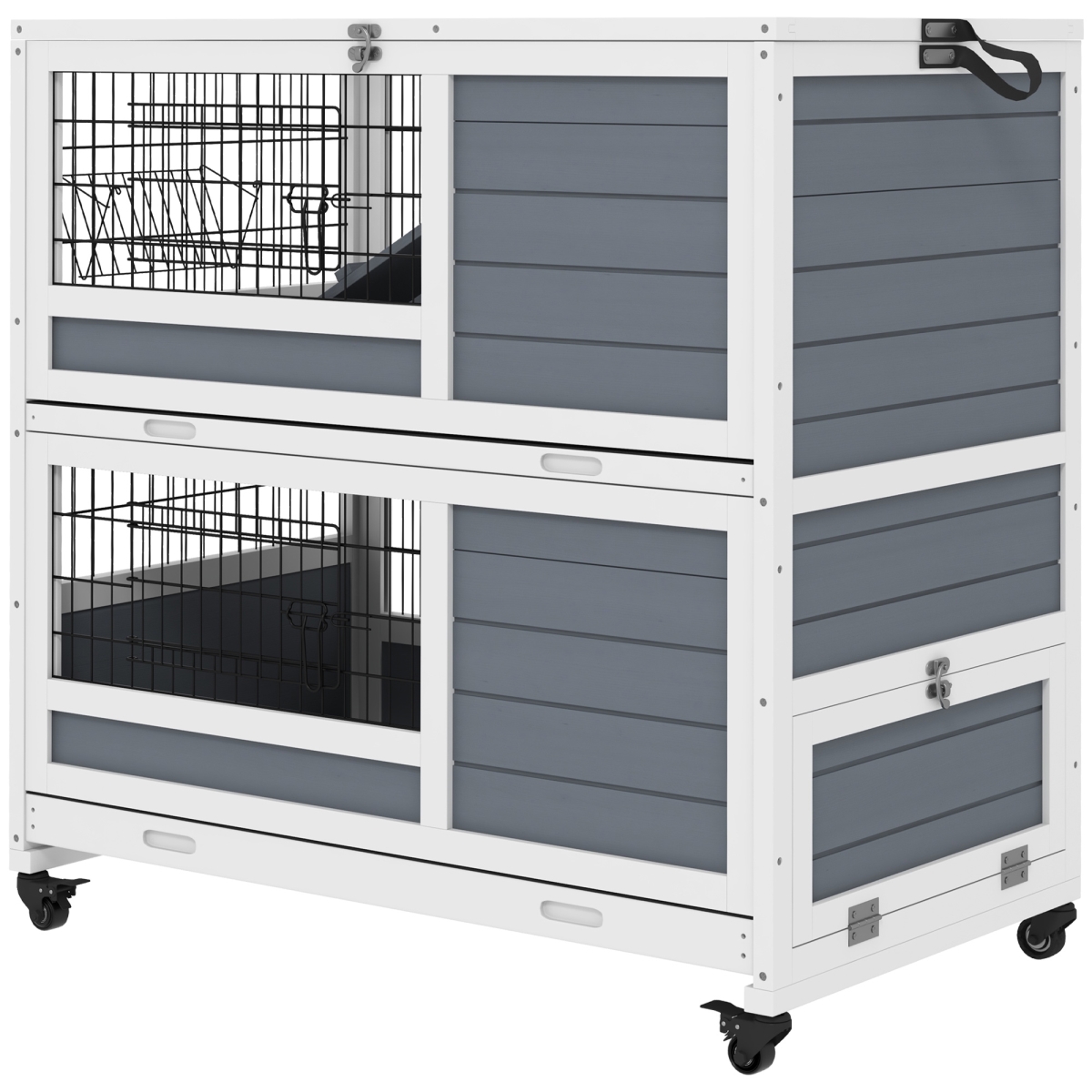 Picture of 212 Main D51-415V00GY PawHut 2-Tier Indoor Rabbit Hutch&#44; Rabbit Cage Bunny House with Wheels & Feeding Trough&#44; Pet Habitat for Small Animals&#44; Gray