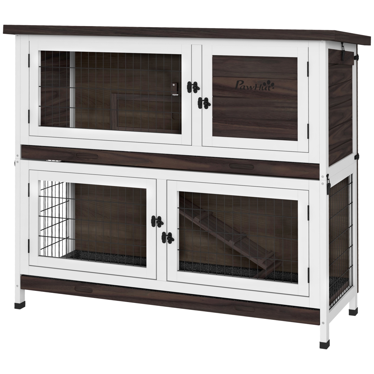 Picture of 212 Main D51-416V00BN 46 in. PawHut Outdoor Rabbit Hutch&#44; Bunny Cage Pet House with Removable Trays & Ramp for 1-2 Rabbits&#44; Small Animal Habitat&#44; Brown