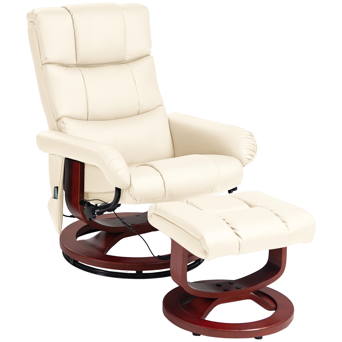 Picture of 212 Main 700-158V80CW Homcom Swivel Recliner with Ottoman Massage & Ottoman Faux Leather Reclining Chair with Remote&#44; Cream & White