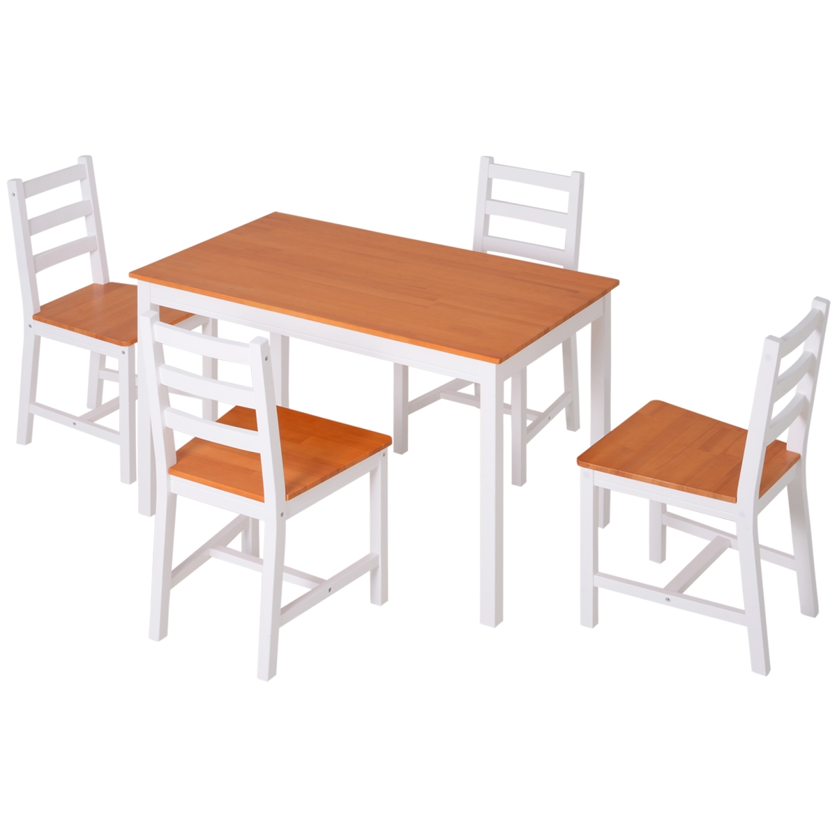 Picture of 212 Main 835-038WT Homcom Solid Pine Wood Table & High Back Chair Dining Set&#44; White & Natural Wood - 5 Piece