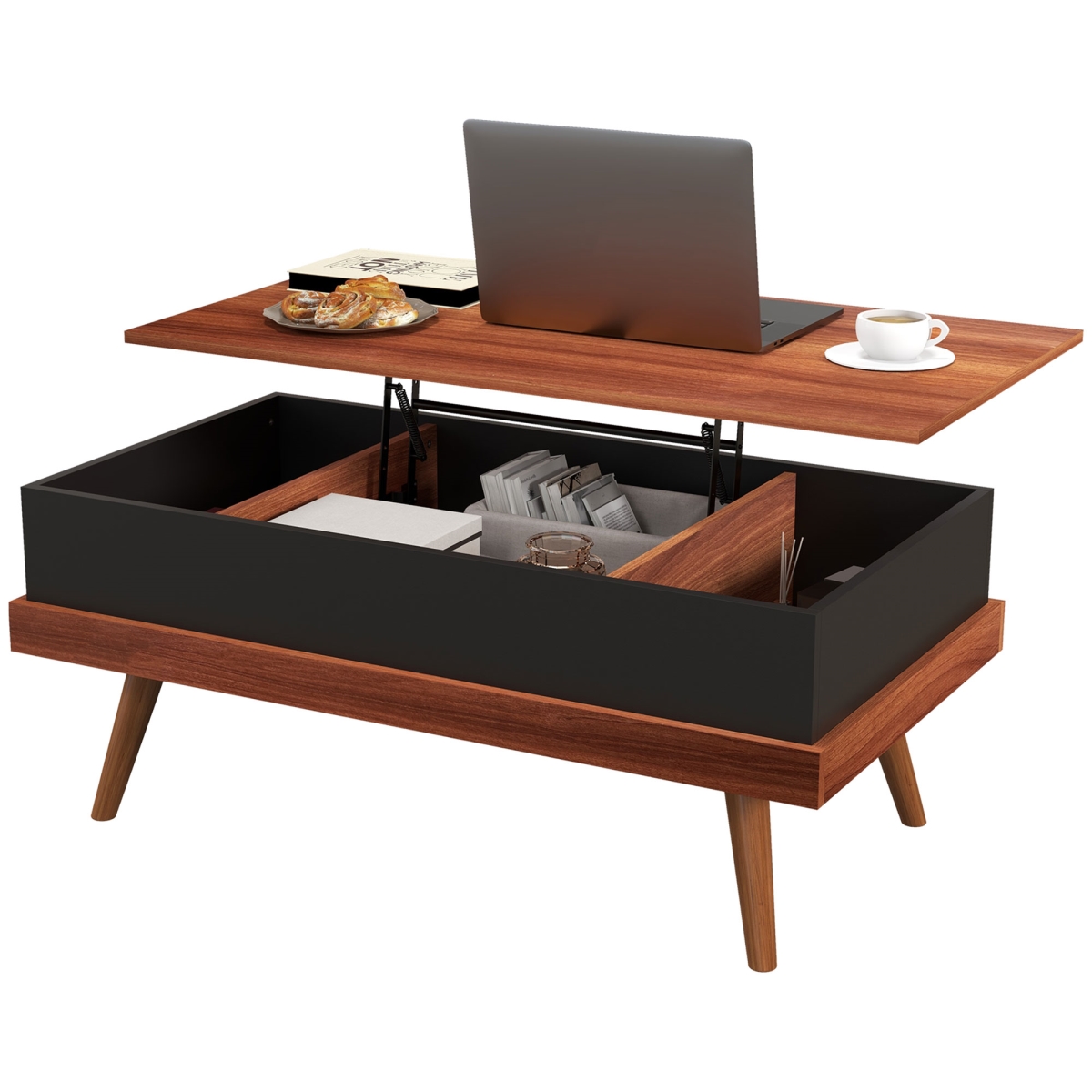 Picture of 212 Main 839-740V80WN 39.25 x 31 x 21.25 in. Homcom Lift Up Coffee Table with Hidden Compartments & Wood Legs&#44; Walnut