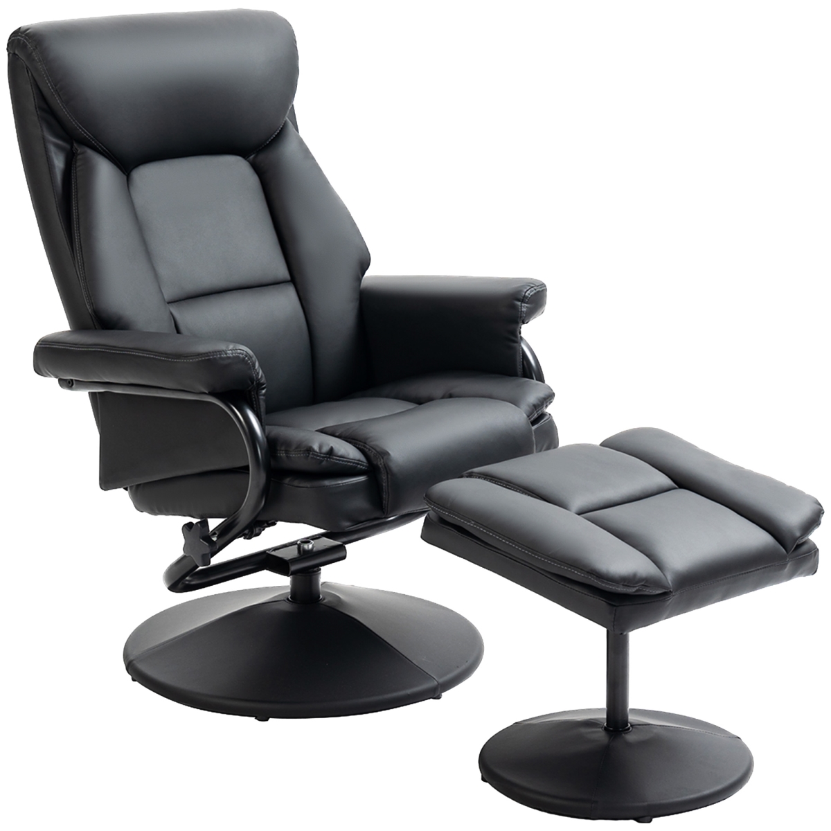Picture of 212 Main 839-869V80BK Homcom Recliner Chair with Ottoman Footrest&#44; 360 deg Swivel Reclining Chair&#44; Faux Leather Living Room Chair with Adjustable Backrest&#44; Black