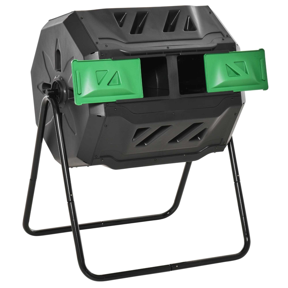 Outsunny 43 Gallon Dual Chamber Rotating Compost Bin - Green - Durable Design