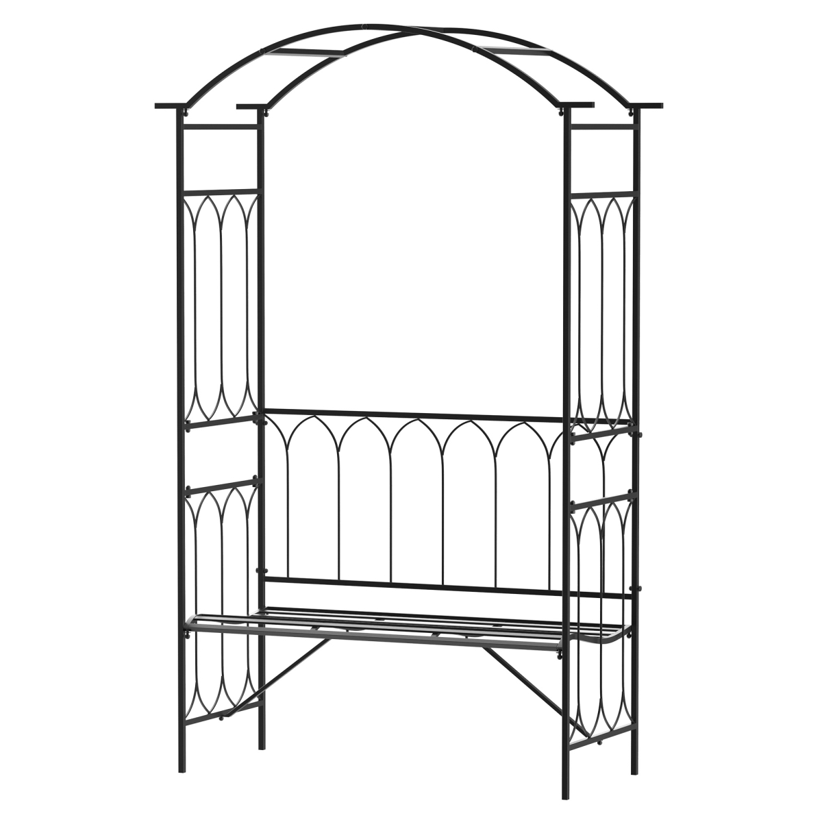 84B-245 19.75 x 80 in. Outsunny Metal Garden Arbor Archway for 2 People with Relaxing Bench & Delicate Scrollwork Perfect for Weddings & Backyards