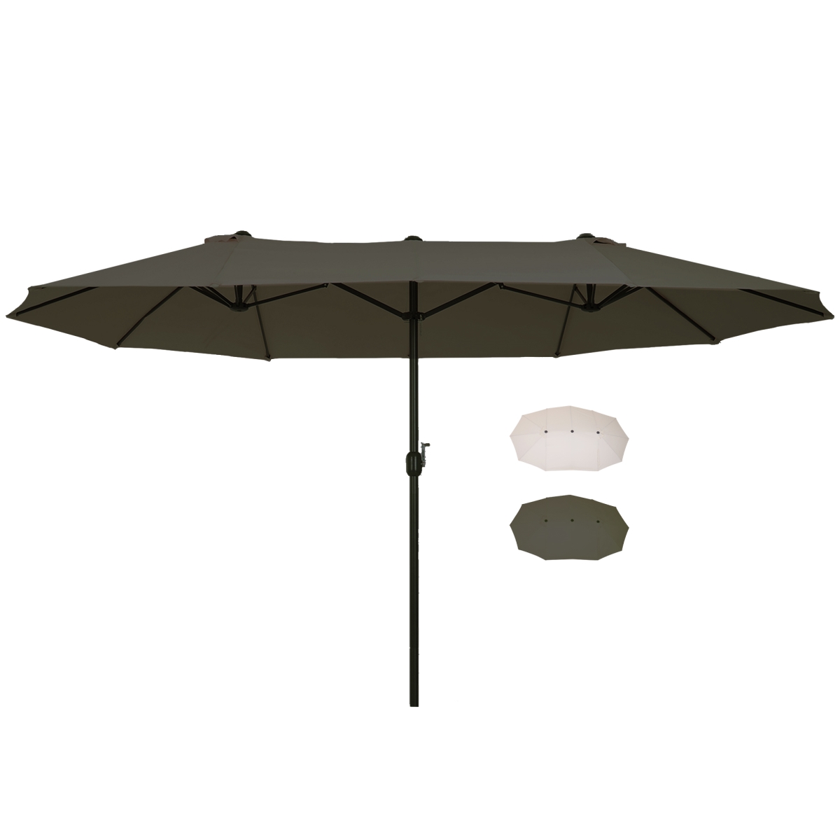 15 ft. Outsunny Patio Umbrella Double-Sided Outdoor Market Extra Large Umbrella with Crank Handle for Deck, Lawn, Backyard & Pool, Gray