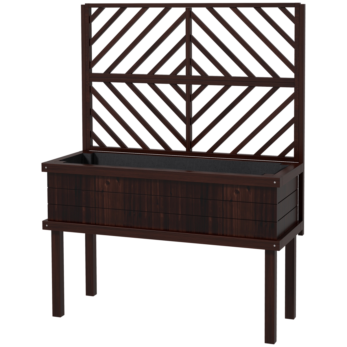 Outsunny Elevated Wood Planter with Trellis for Climbing Plants Raised Garden Bed with Legs & Drainage Holes Carbonized Color