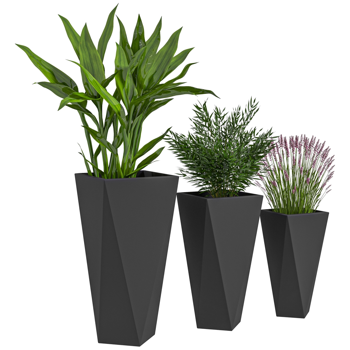 Stackable Flower Pots - Black - Set of 3 - Weather Resistant Design