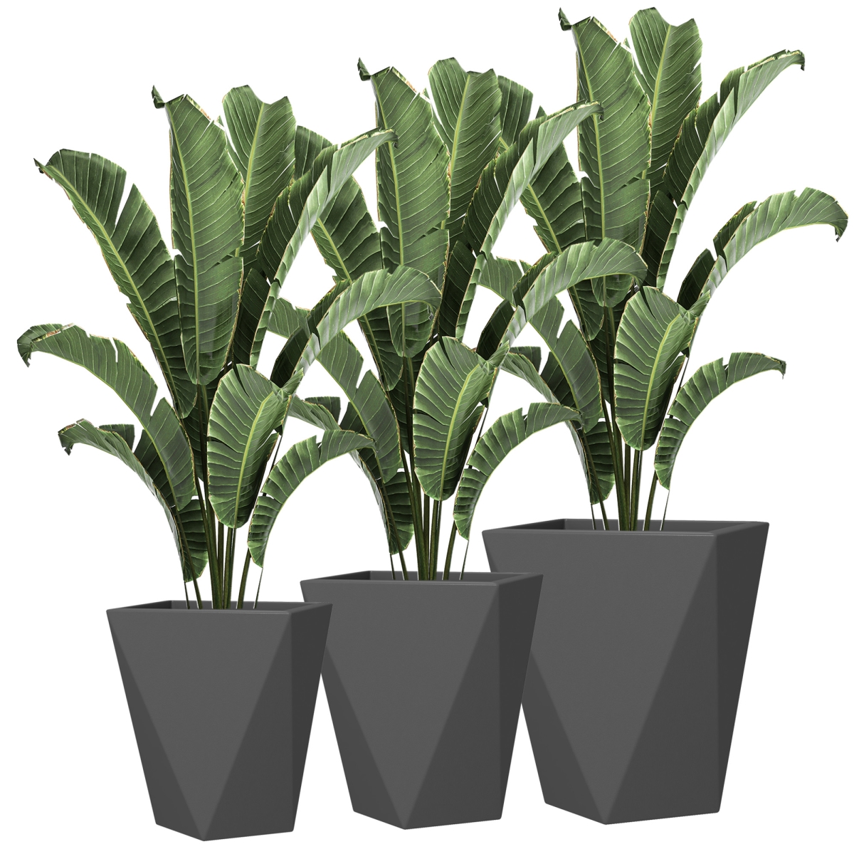 Stackable Tall Planters - Gray - Set of 3 - Self-Draining Design