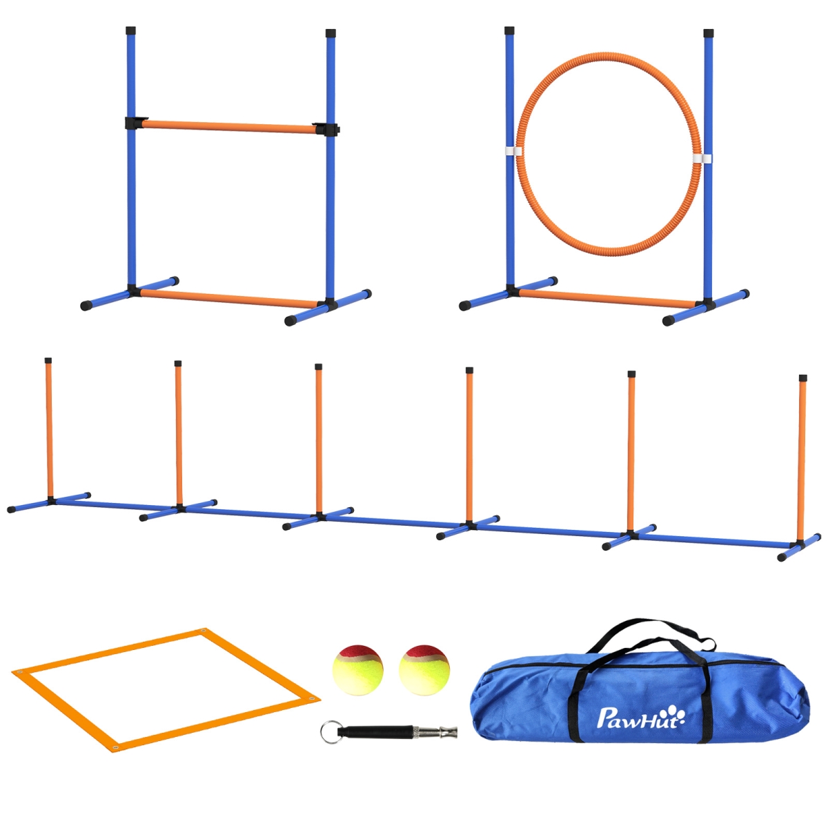 Picture of 212 Main D07-043V00OG PawHut Agility Training Equipment for Dogs with Weave Poles Adjustable Hurdle Jumping Ring&#44; Pause Box for Backyard&#44; Orange - 4 Piece