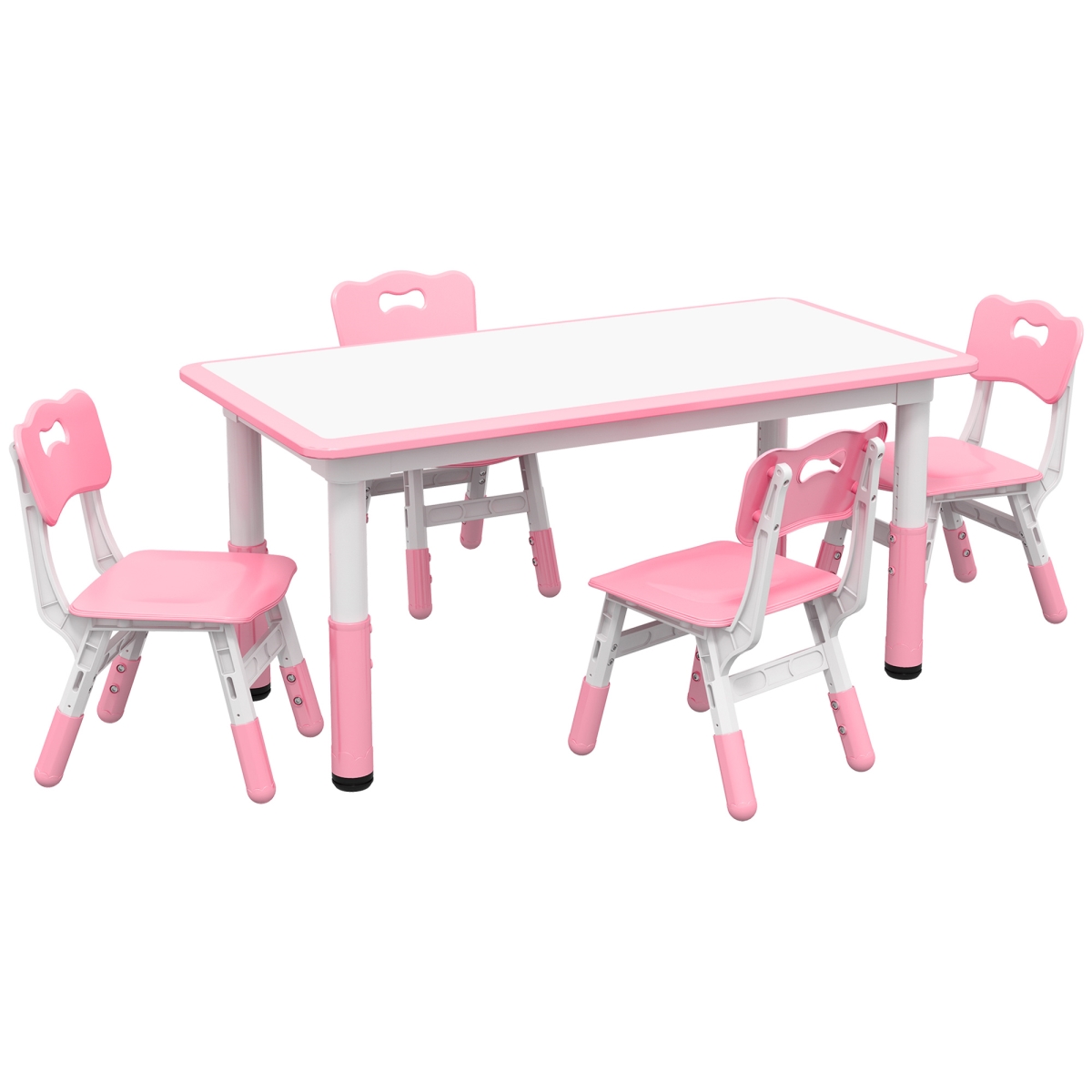 Picture of 212 Main 312-100V80PK Qaba Kids Table & Chair Set with 4 Chairs&#44; Adjustable Height&#44; Easy to Clean Table Surface for 1.5-5 Years Old&#44; Pink
