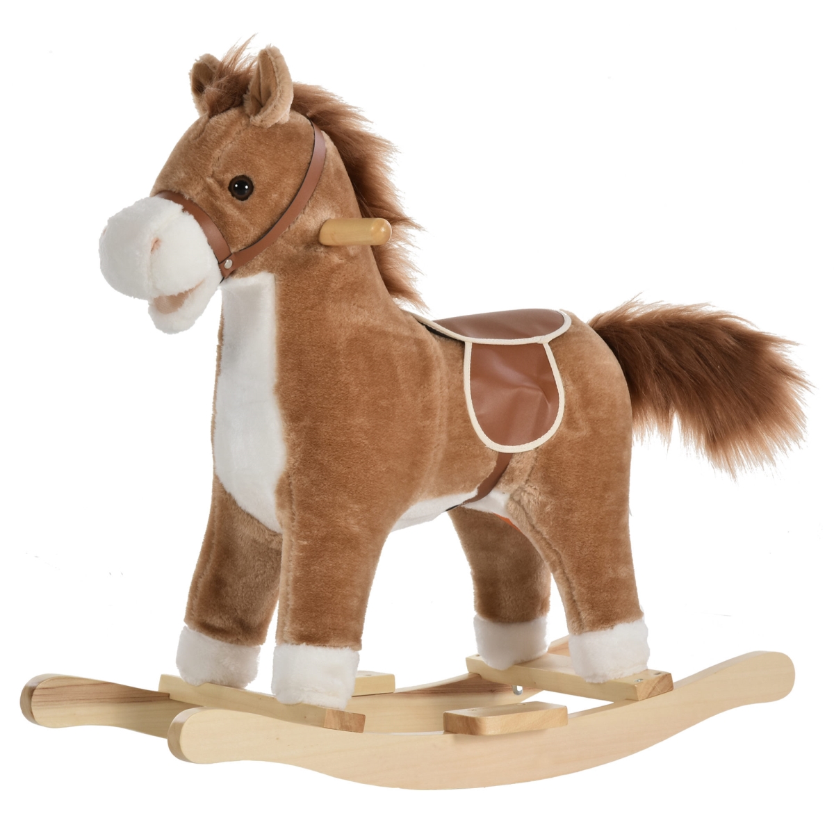 Picture of 212 Main 330-109BN Qaba Kids Rocking Horse Plush Animal on Wooden Rockers with Sounds&#44; Wooden Base&#44; Baby Rocking Chair for Toddler Boys Girls 36-72 Months&#44; Brown
