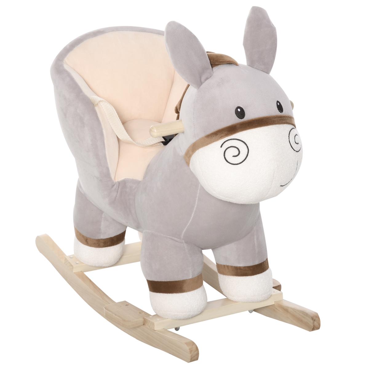 Picture of 212 Main 330-110 Qaba Kids Rocking Chair&#44; Childs Rocking Horse Donkey with Sound&#44; Wood Base Seat&#44; Safety Belt&#44; Baby Toddler Rocker Toy for 18 -36 Months&#44; Gray