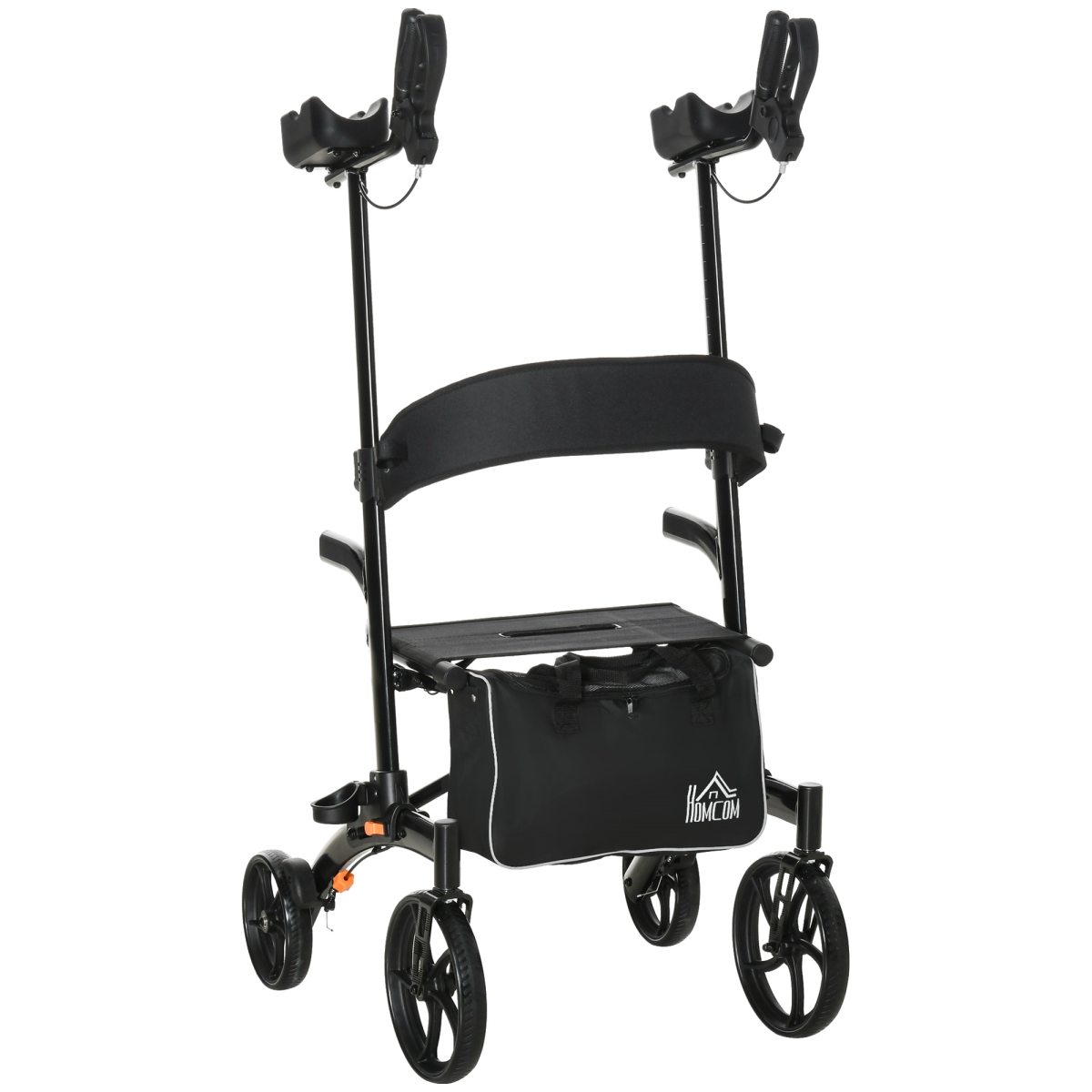 Picture of 212 Main 712-047V01 Homcom Aluminum Forearm Rollator Walker with 10 in. Wheels&#44; Seat & Backrest&#44; Folding Upright Walker with Adjustable Handle Height&#44; Black