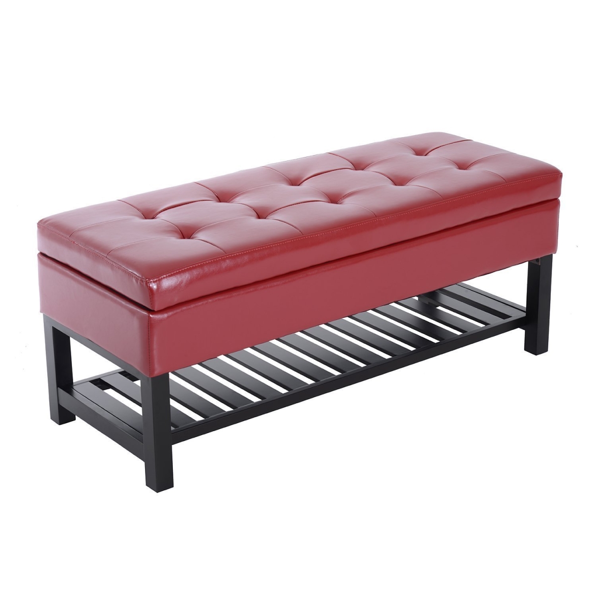 Picture of 212 Main 833-148RD 44 in. Homcom Tufted Faux Leather Ottoman Storage Bench with Shoe Rack&#44; Crimson Red