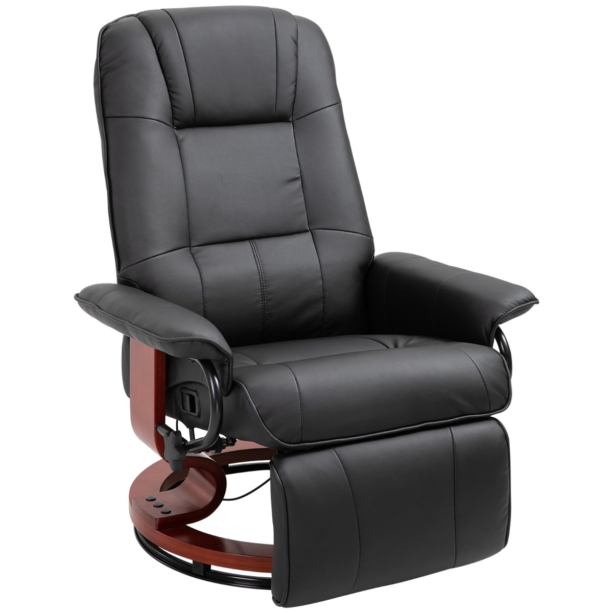 Picture of 212 Main 833-621V01-1 Homcom Leather Recliner Chair&#44; Swivel Recliner Chair with Footrest&#44; Armrest & Wrapped Wood Base for Living Room&#44; Manual Recliner Chair&#44; Black