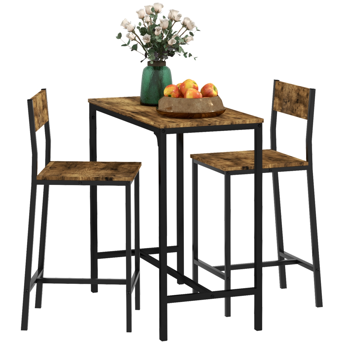 Picture of 212 Main 835-135V80RB Homcom Pub Dining Sets&#44; Industrial Dining Table Set for 2 & Counter Height Kitchen Table with Bar Stools for Small Space&#44; Rustic Brown - 3 Piece