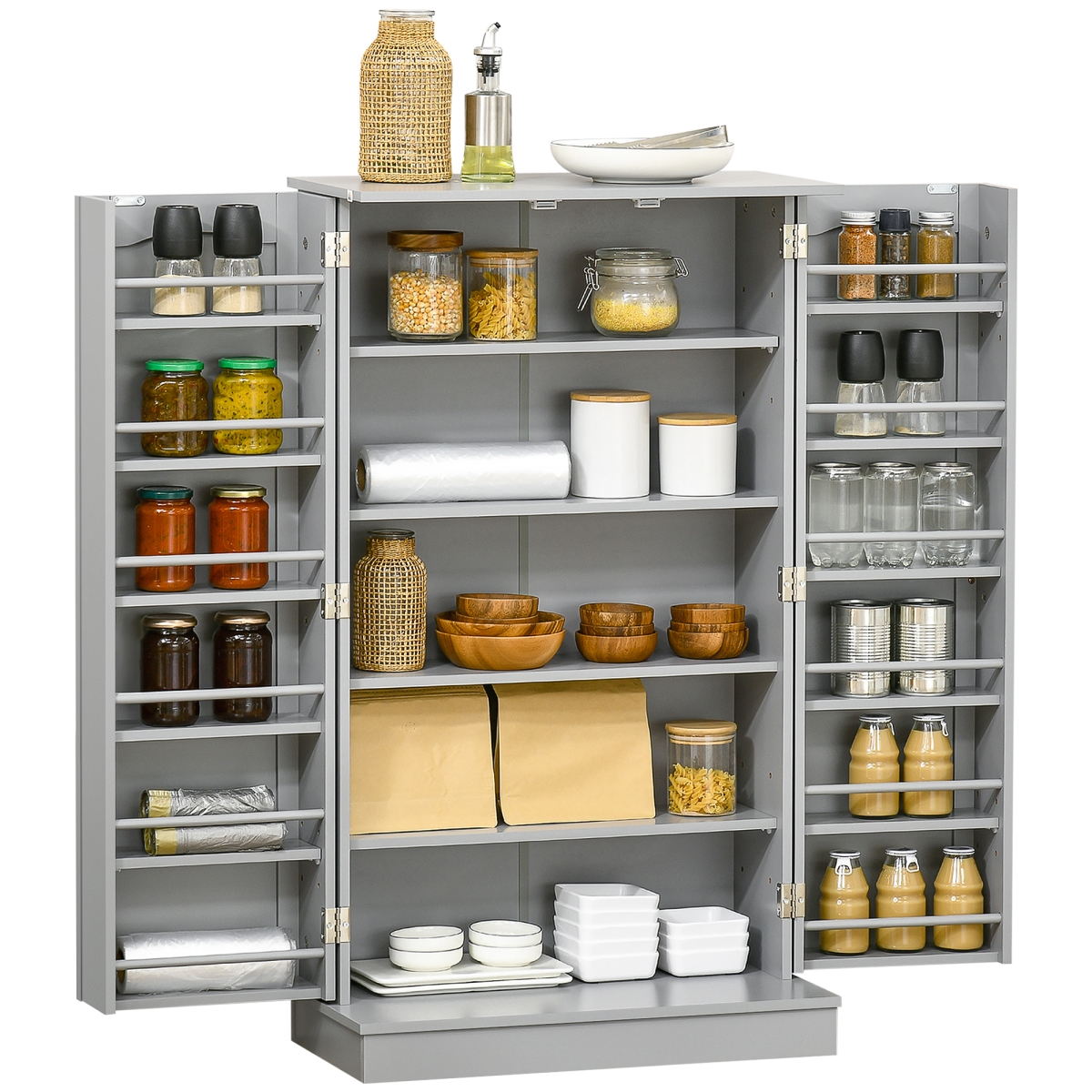 Picture of 212 Main 83A-037V80GY 41 in. Homcom Kitchen Pantry Storage&#44; Modern 2-Door Kitchen Storage Cabinet with 5-Tier Shelving&#44; 12 Spice Racks & Adjustable Shelves&#44; Gray