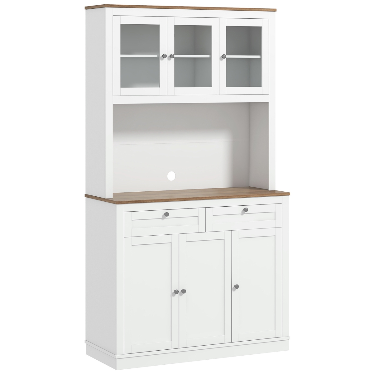 Picture of 212 Main 83A-068V80WT 71 in. Homcom Kitchen Pantry Cabinet with Microwave Stand&#44; 2 Drawers&#44; 4 Cabinets&#44; Adjustable Shelves & Glass Doors&#44; White