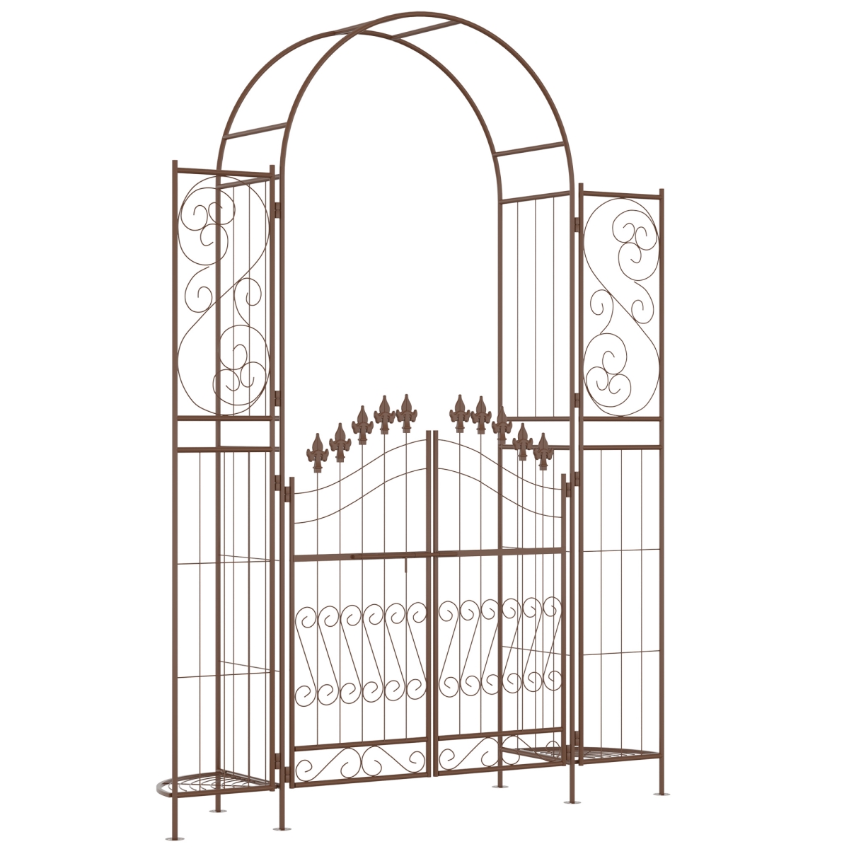 Garden Arbor - Brown - 7 ft - Metal with Latching Doors & Shelves