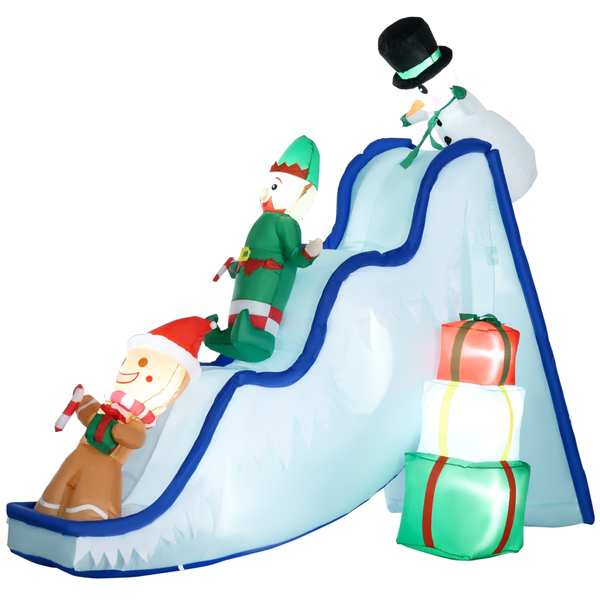 Picture of 212 Main 844-727V80MX 8.5 ft. Long Homcom Christmas Inflatable Snowman&#44; Elf & Gingerbread Man On Ski Slope&#44; Blow-Up Outdoor LED&#44; Waterproof