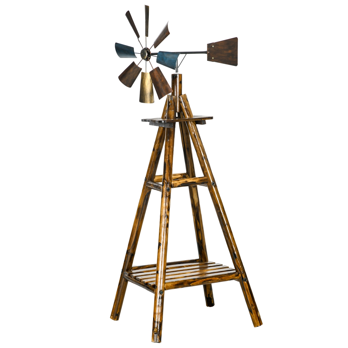 844-800V00DR Outsunny Windmill Weather Wind Vane with Bottom Shelf, Steel Windmill Head & Stained Wood