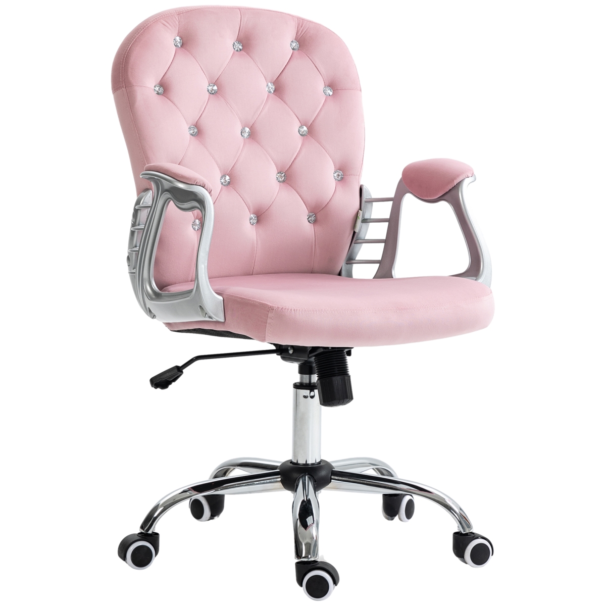 Picture of 212 Main 921-169V80PK Vinsetto Velvet Home Office Chair&#44; Button Tufted Desk Chair with Padded Armrests&#44; Adjustable Height & Swivel Wheels&#44; Pink