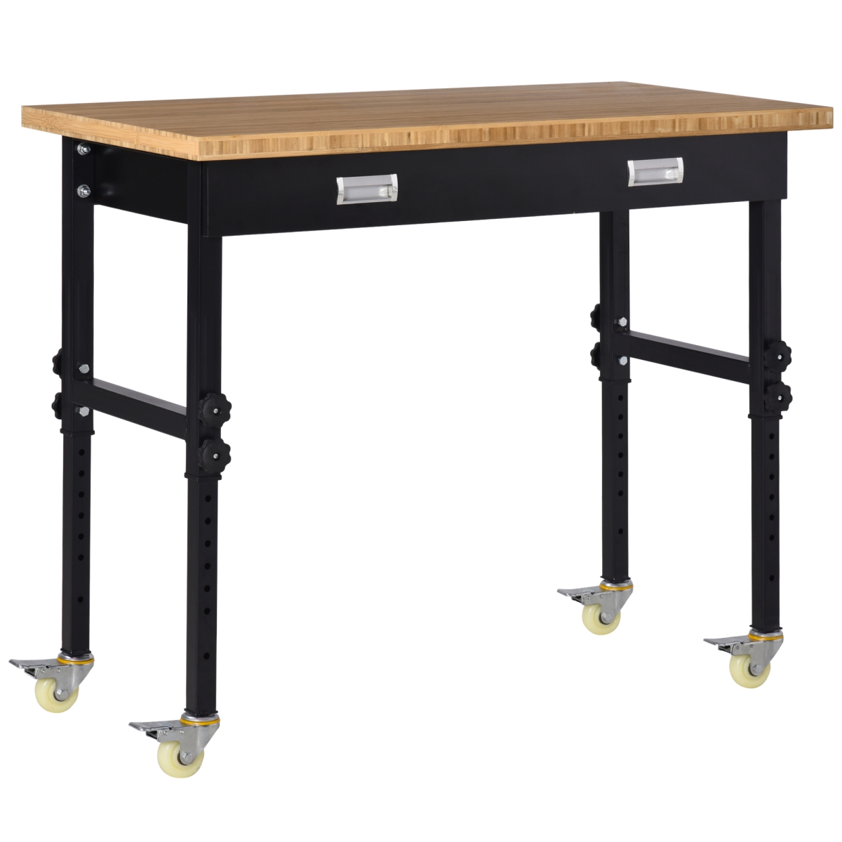 Picture of 212 Main B71-046 47 in. Homcom Work Bench&#44; Bamboo Tabletop Workstation Tool Table&#44; Height Adjustable Work Table with Lockable Casters&#44; Organizer Drawer for Garage