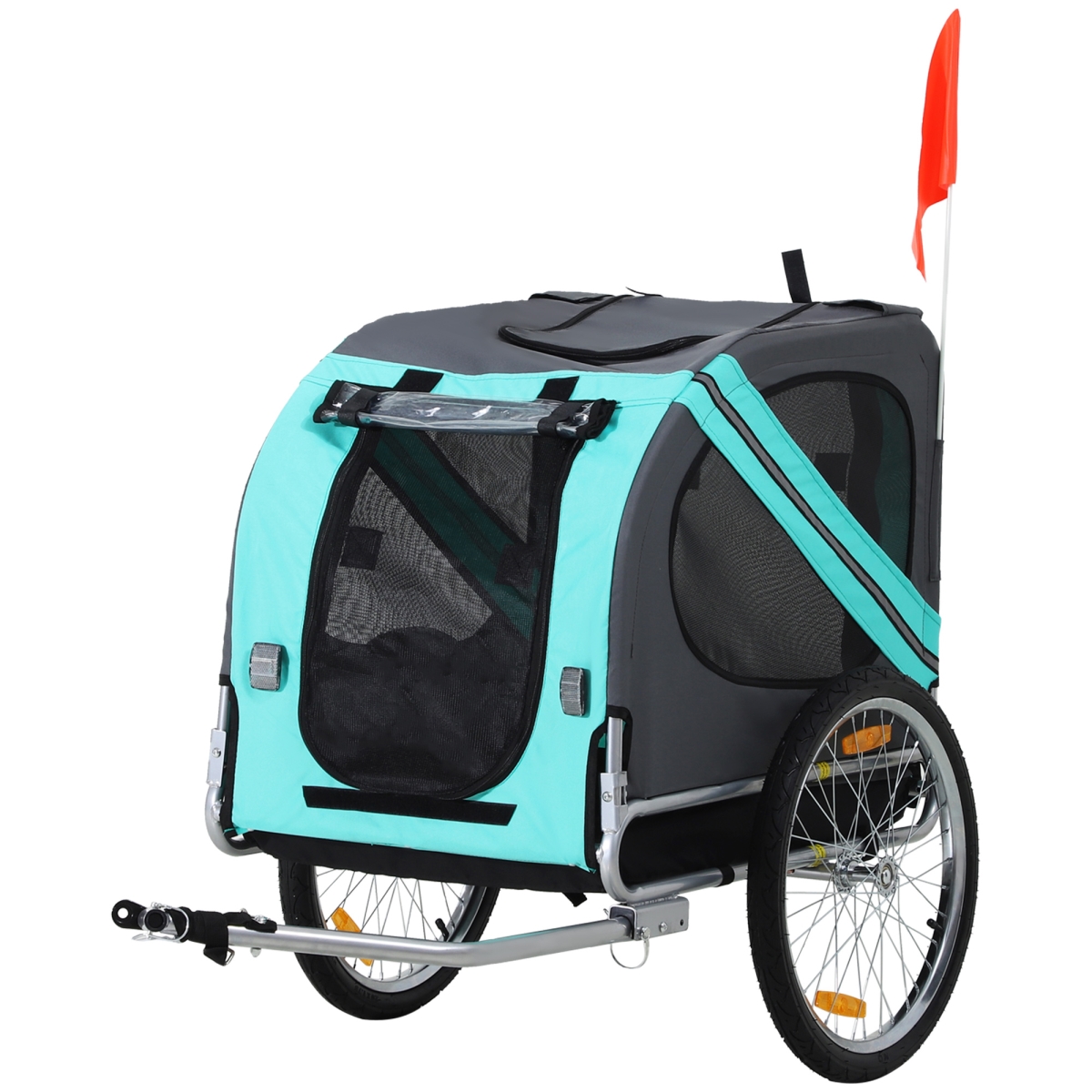 Picture of 212 Main D00-098GN Bike Trailer Cargo Cart for Dogs & Pets with 3 Entrances Large Wheels for Off-Road & Mesh Screen&#44; Blue & Gray