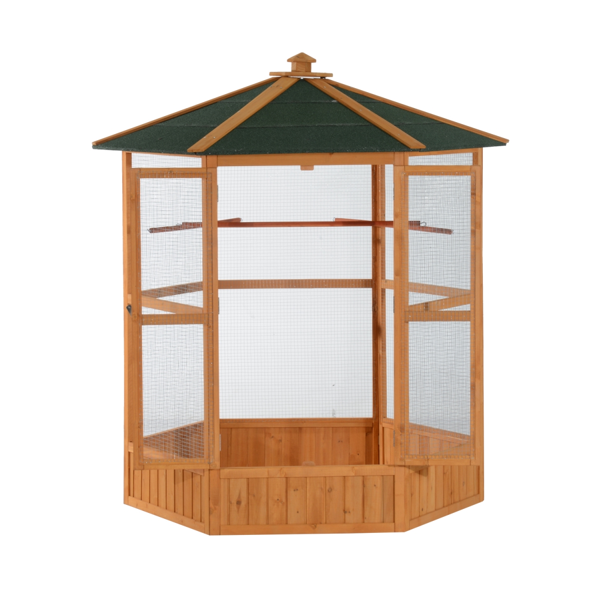 Picture of 212 Main D10-034-1 65 in. PawHut Large Wooden Hexagonal Outdoor Aviary Flight Bird Cage with Covered Roof 2 Extra-Large Doors & Roomy Design